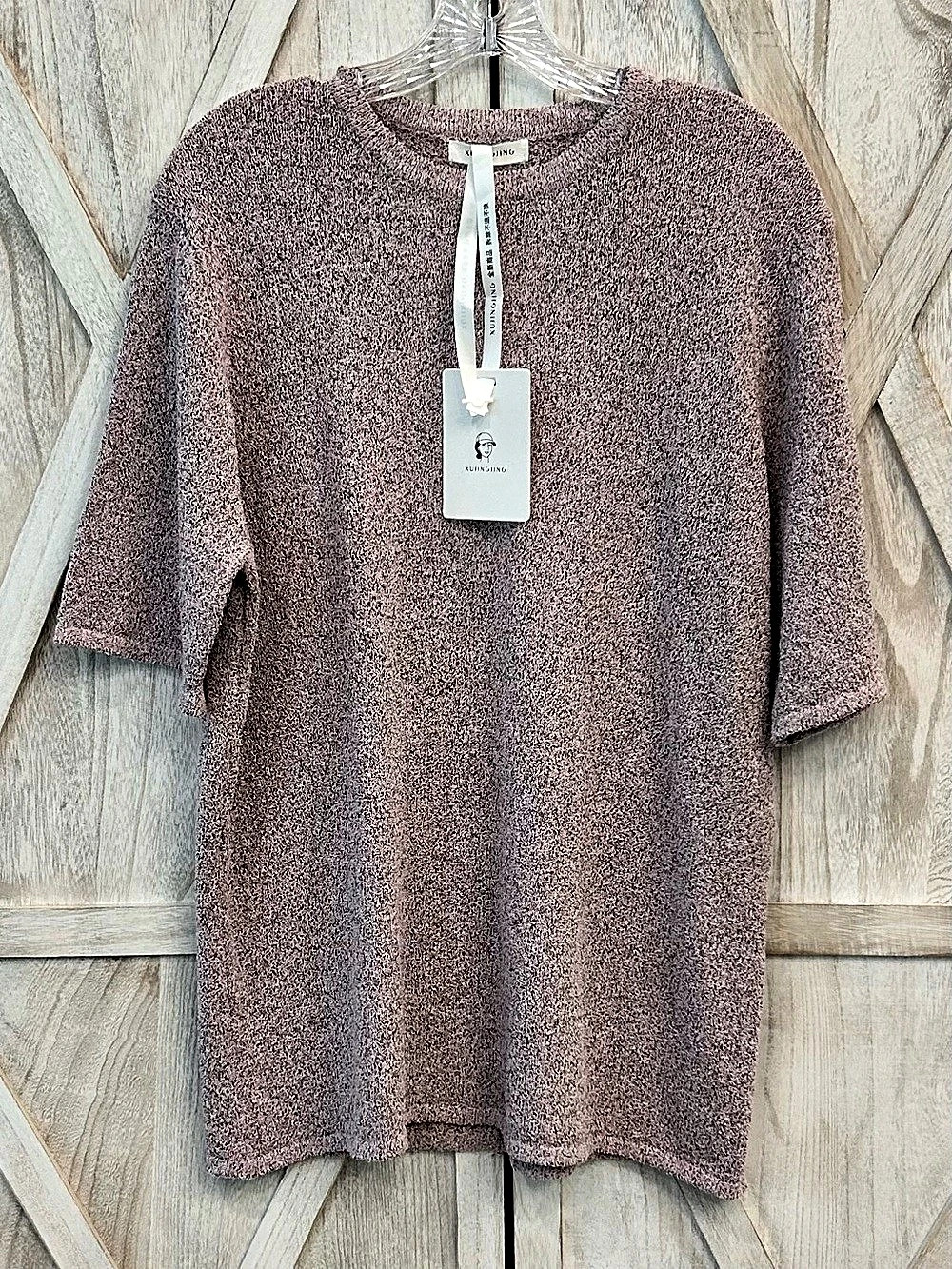 XU JING JING NWT Purple Textured Knit Short Sleeve Oversized Sweater Top Size F